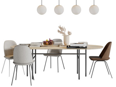 现代椭圆形实木餐桌椅组合