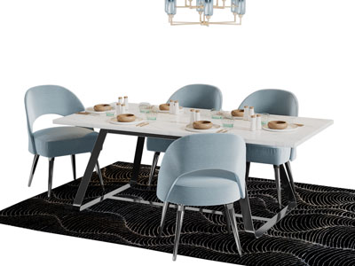 现代长方形餐桌椅组合