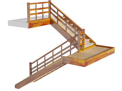 日式实木旋转楼梯3d模型 日式实木旋转楼梯