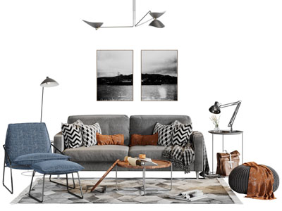 现代布艺双人沙发休闲椅子茶几组合