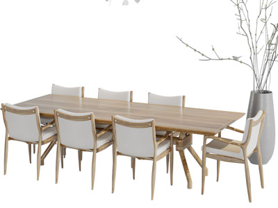 新中式长方形八人位餐桌椅组合