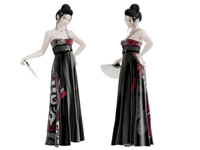 盘头穿黑裙的女人