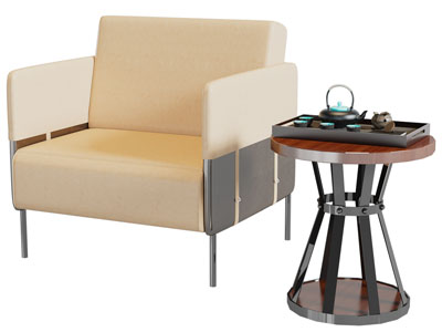 新中式单人沙发茶几组合