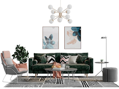 现代轻奢金丝绒布艺多人沙发休闲椅子茶几组合