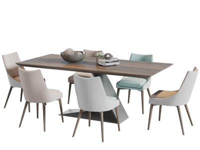 现代长方形餐桌椅组合