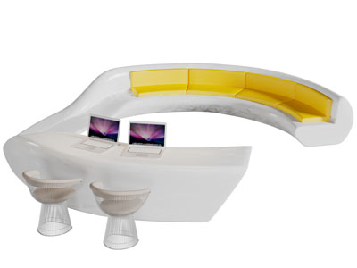 现代个性带沙发的前台接待台