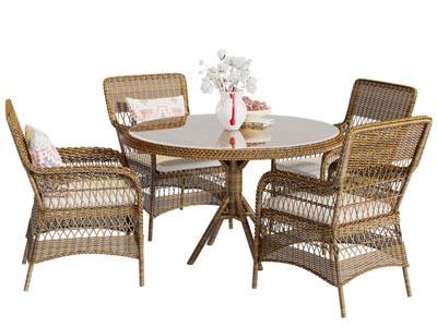 东南亚藤编圆形餐桌椅组合