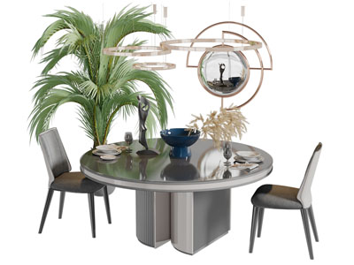 新中式圆形餐桌椅组合