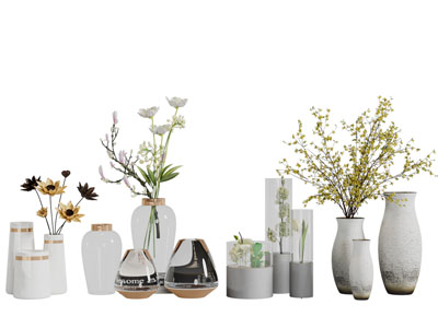 中式陶瓷花瓶花卉3d模型 中式陶瓷花瓶花卉