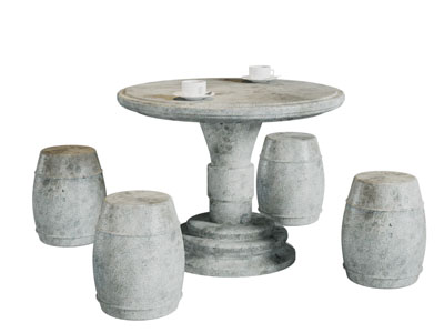 中式户外圆形石头茶桌鼓凳