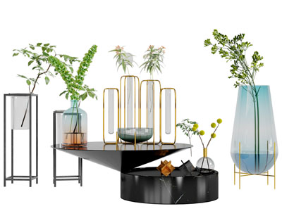 现代轻奢花架茶几3d模型 现代轻奢花架茶几