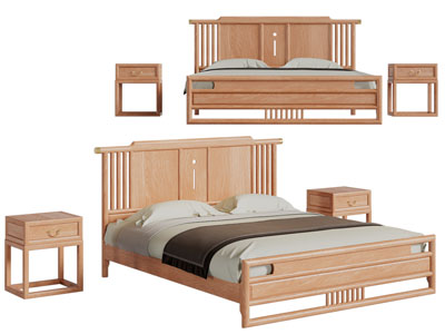 新中式实木双人床床头柜