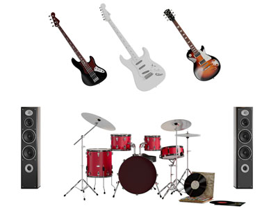 架子鼓电吉他乐器3d模型 架子鼓电吉他乐器