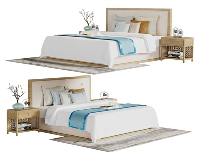 新中式实木双人床床头柜