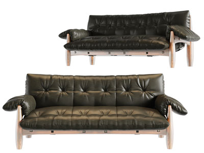 后现代黑色真皮软包多人沙发