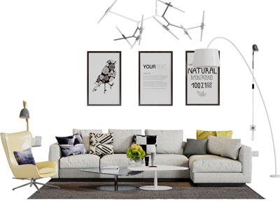 现代布艺转角多人沙发休闲椅子茶几组合