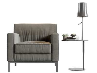 现代布艺单人沙发落地灯3d模型 现代布艺单人沙发落地灯