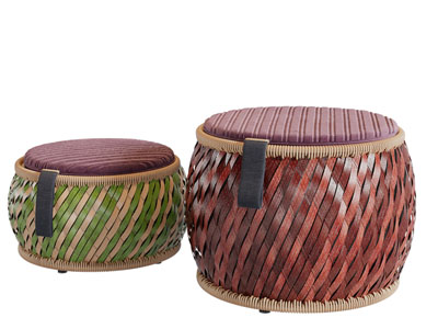 中式鼓形编织带收纳的坐墩