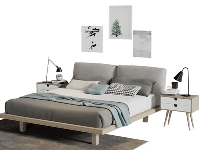 北欧实木支撑的双人床床头柜