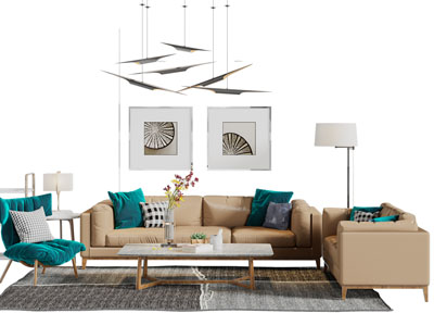 现代多人单人沙发茶几休闲椅子组合