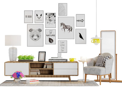 北欧实木拼接撞色电视柜休闲椅子