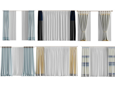 现代布艺窗纱窗帘3d模型 现代布艺窗纱窗帘