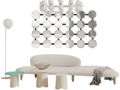 新中式弧形多人沙发