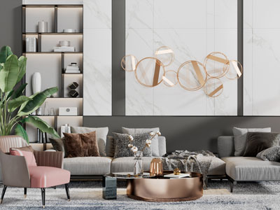 现代转角多人单人沙发茶几组合