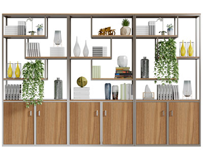 现代实木开放式收纳装饰柜
