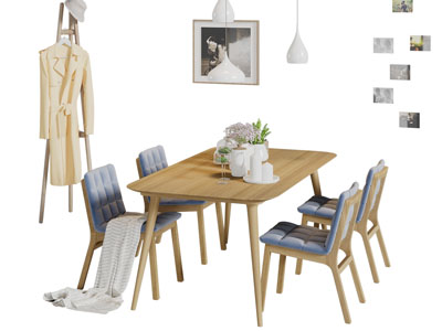 北欧实木长方形餐桌椅组合