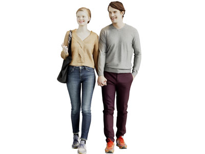 牵手走路的情侣人物3d模型 牵手走路的情侣人物