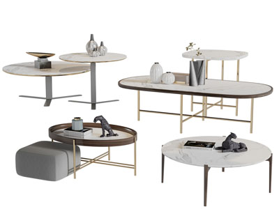 新中式圆形套叠茶几3d模型 新中式圆形套叠茶几