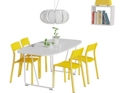 现代拼接撞色餐桌椅组合