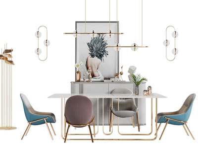 现代轻奢餐桌椅组合餐边柜