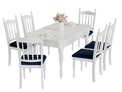 美式白色长方形餐桌椅组合