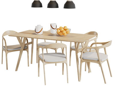 北欧实木长方形餐桌椅组合