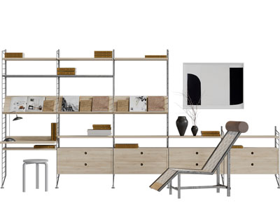 现代带书桌的装饰收纳柜