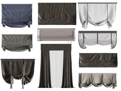 现代布艺拉帘窗帘罗马帘3d模型 现代布艺拉帘窗帘罗马帘