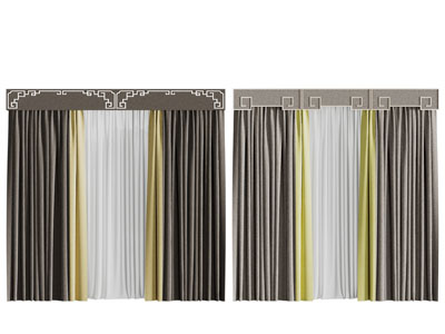 新中式布艺窗纱窗帘3d模型 新中式布艺窗纱窗帘