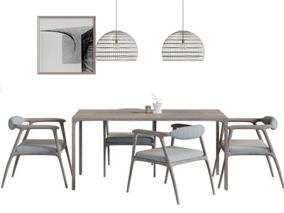 新中式长方形餐桌椅子组合