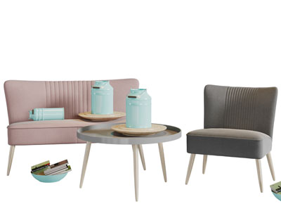 北欧双人单人沙发茶几组合