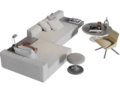 现代块状拼接多人沙发休闲椅子茶几组合