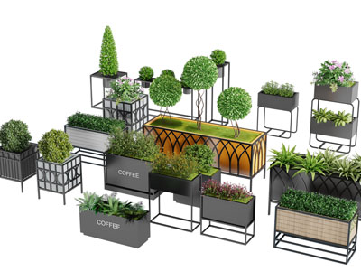 现代黑色金属方形花盆盆栽植物3d模型 现代黑色金属方形花盆盆栽植物