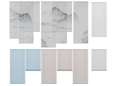 新中式山水门帘卷帘拉帘3d模型 新中式山水门帘卷帘拉帘