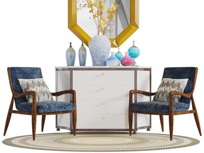 现代实木扶手椅子玄关柜