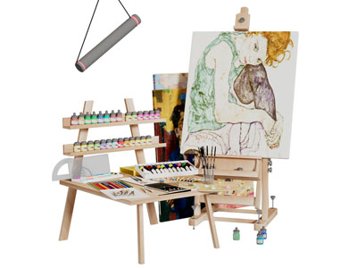 现代实木颜料画架3d模型 现代实木颜料画架