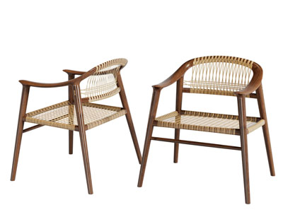 北欧实木藤编扶手椅子