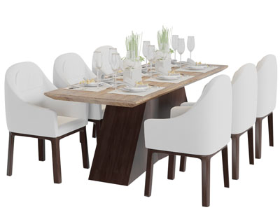 现代长方形餐桌椅组合