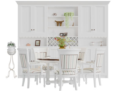 美式白色餐桌椅组合餐边柜