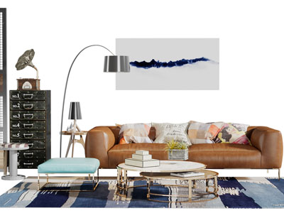 现代轻奢多人沙发沙发凳茶几组合